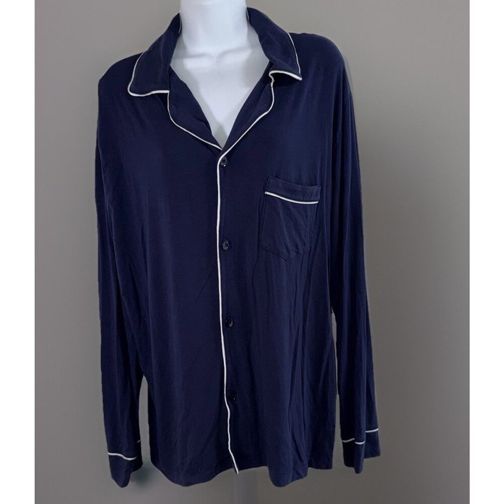 Eberjey Pajama Top Navy Button Front Gisele Long Sleeve Soft Comfy Tencel Sz L